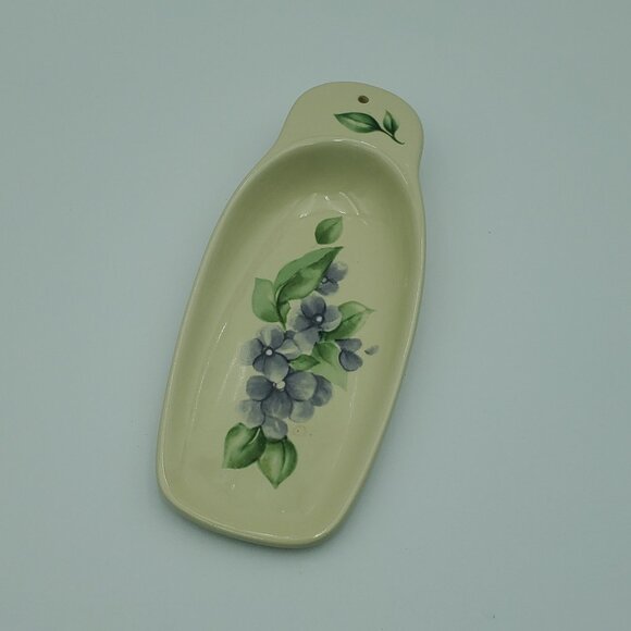 Pfaltzgraff Garden Party Spoon Rest Purple Floral Spoon Holder Violet Spoon Rest - Picture 1 of 5
